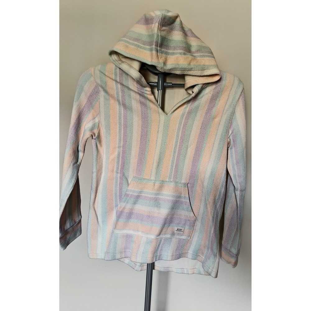 Roxy Girl Striped Hoodie Pastel Baja Pullover Size L 14/16 25RSSHB12X-101-PC - Picture 4 of 8